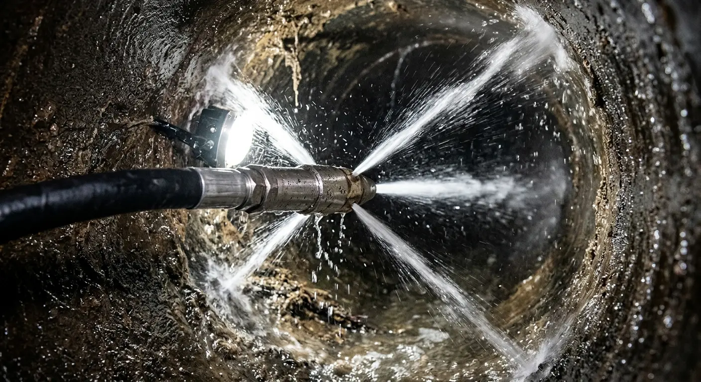 High-pressure hydro jetting nozzle cleaning sewer pipe for Trenchless Sewer Repair in Picture Rocks